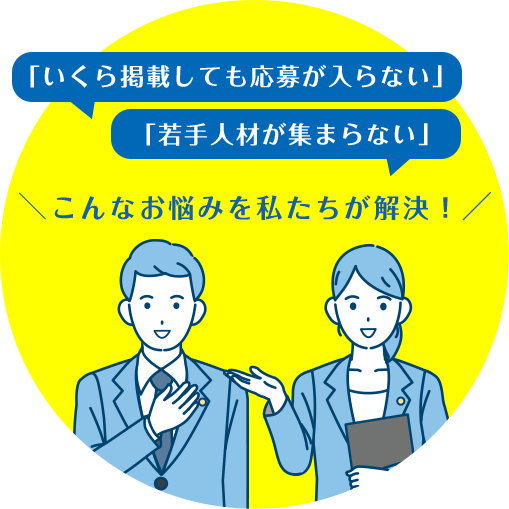 「いくら掲載しても応募が入らない」「若手人材が集まらない」こんなお悩みを私たちが解決